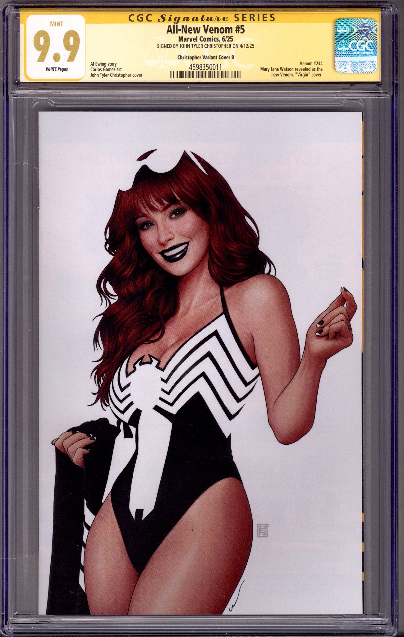 All-New Venom 5 CGC 9.9 (MINT) (2025) Christopher Negative Space Virgin Exclusive Variant Signed x1 Cover John Tyler Christopher 