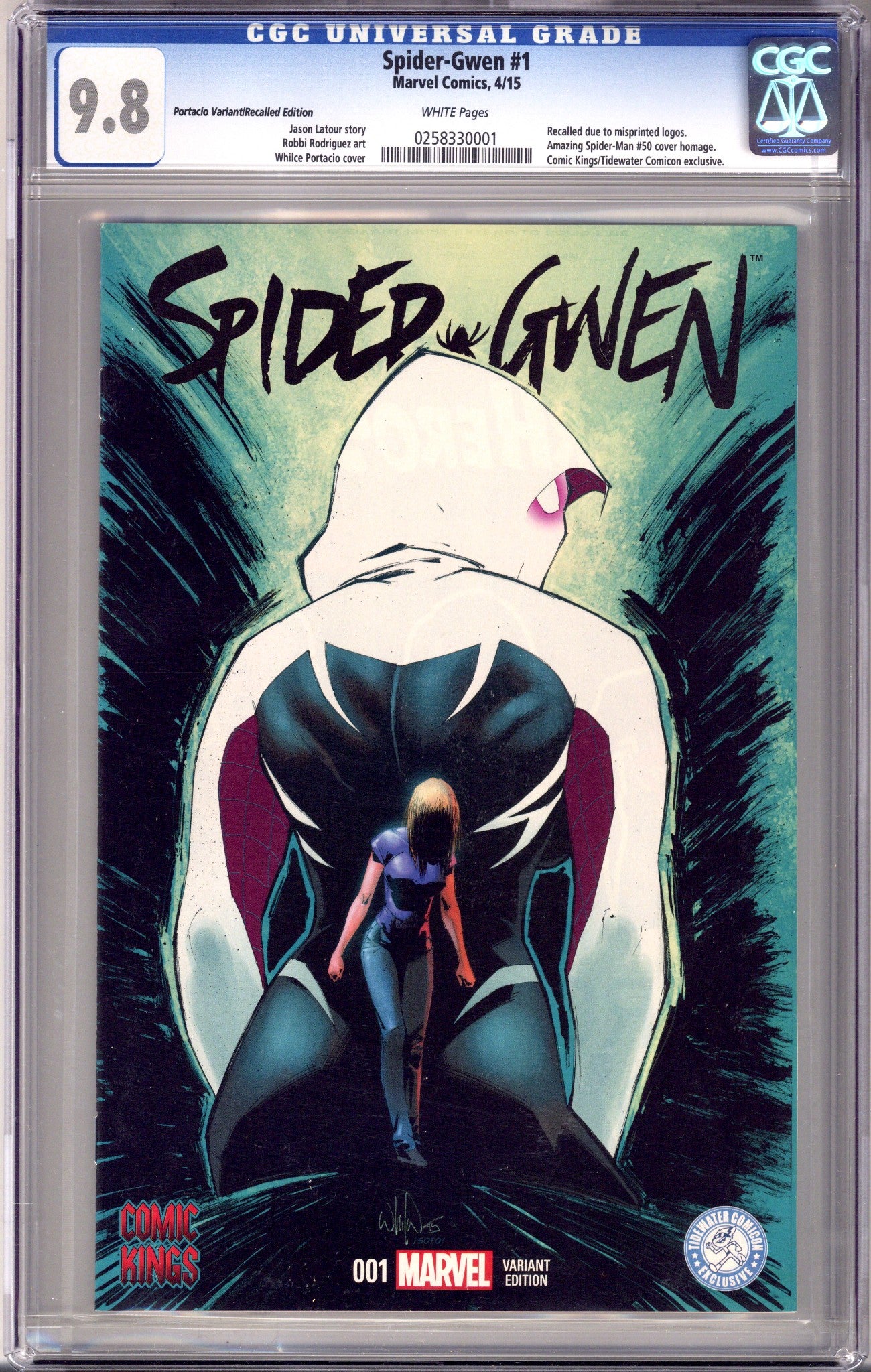 Spider-Gwen Vol 1 1 CGC 9.8 (NM/M) Recalled (2015) Portacio Exclusive Variant 