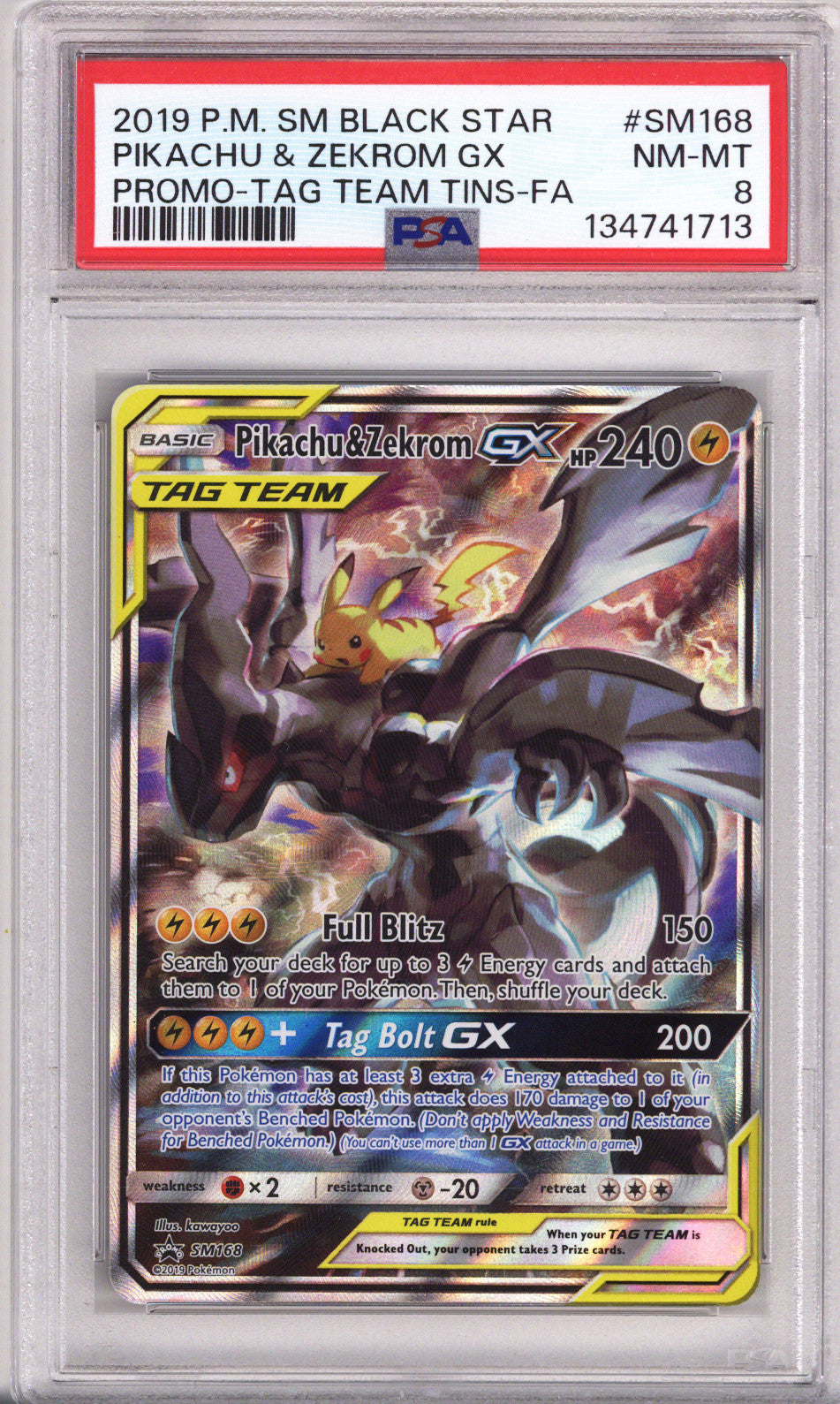 Pokemon Black Star Promo Sun Moon Full Art/Pikachu & Zekrom Gx Tag Team Tins PSA Near Mint-Mint 8 (2019)