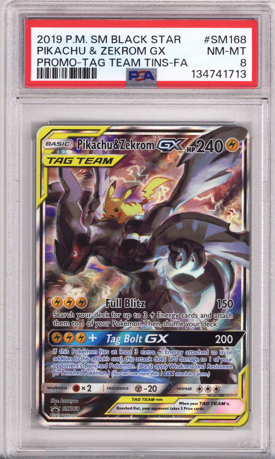 Pokemon Black Star Promo Sun Moon Full Art/Pikachu & Zekrom Gx Tag Team Tins PSA Near Mint-Mint 8 (2019)