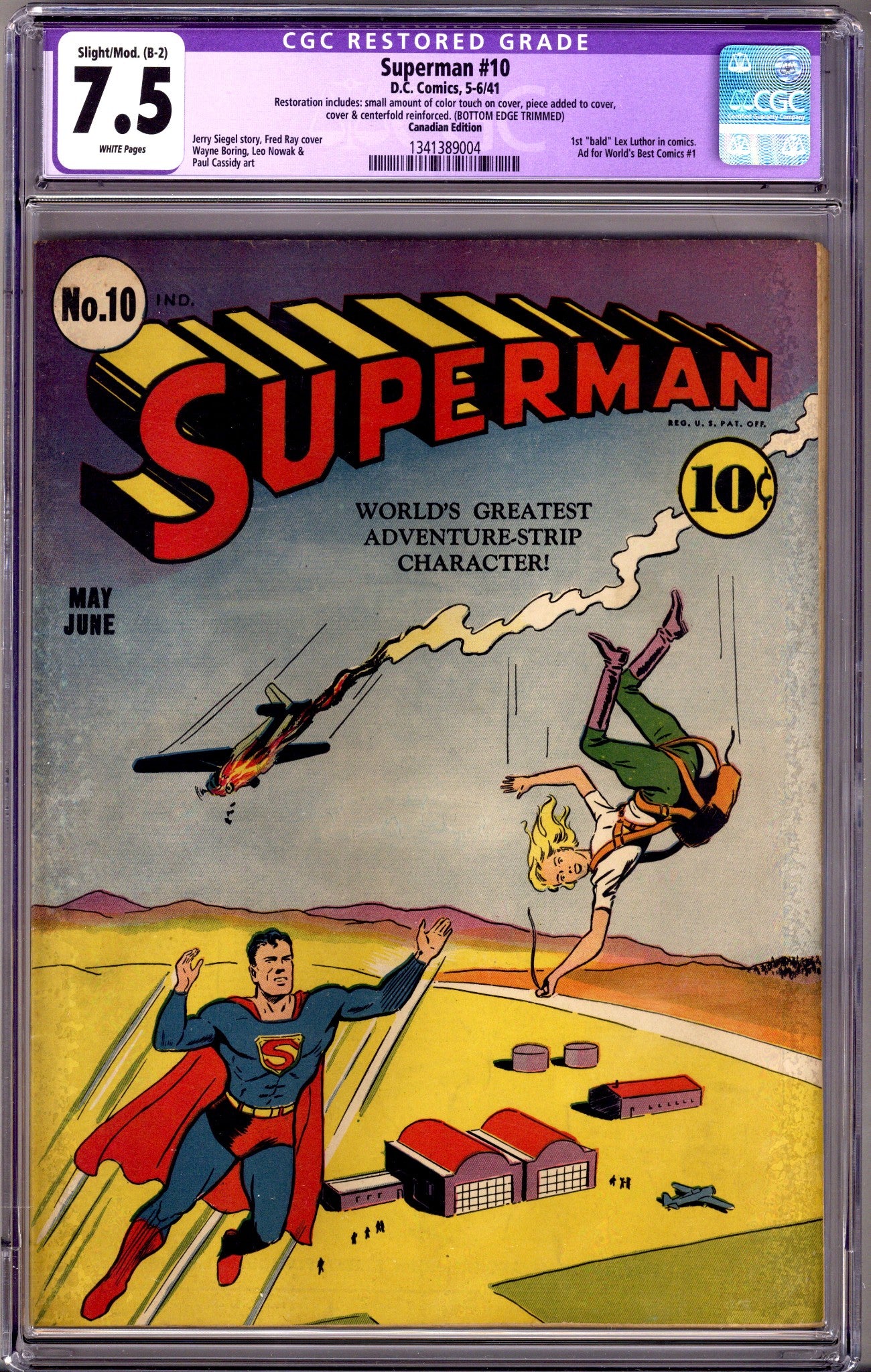 Superman Vol 1 10 CGC 7.5 (VF-) Restored  (1941)     Canadian Edition  