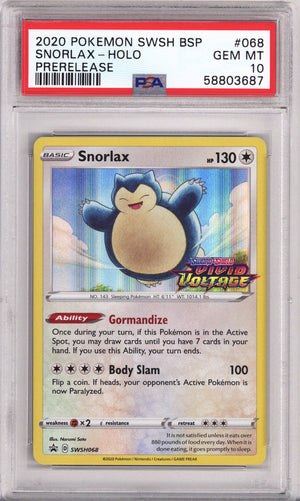 Pokemon Black Star Promo Sword & Shield Snorlax - Holo Prerelease PSA Gem Mint 10 (2020)