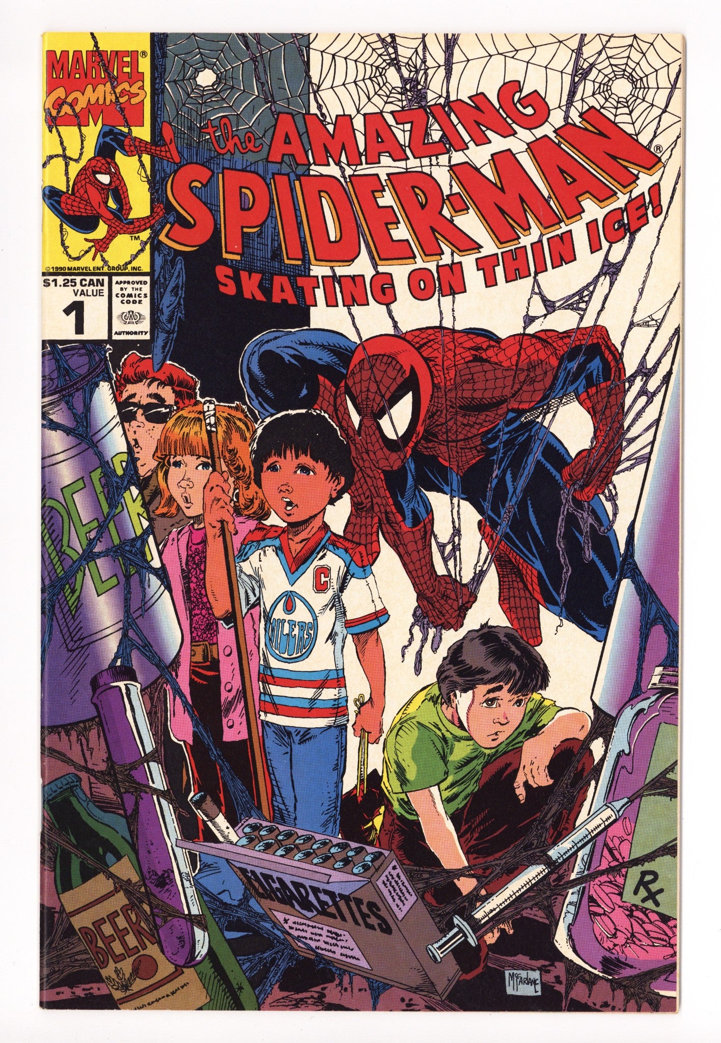 The Amazing Spider-Man: Skating on Thin Ice 1 FN+ (6.5) (1990) Canadian Price Variant 