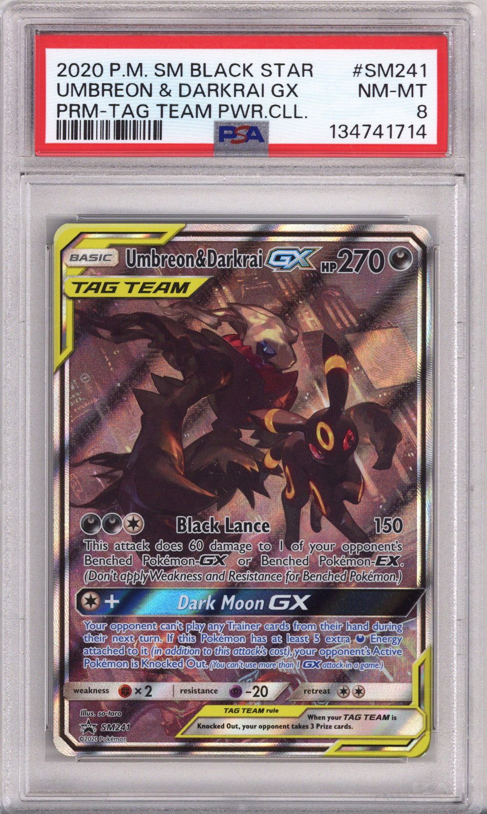 Pokemon Black Star Promo Sun Moon Umbreon & Darkrai Gx Tag Team Powers Collection PSA Near Mint-Mint 8 (2020)