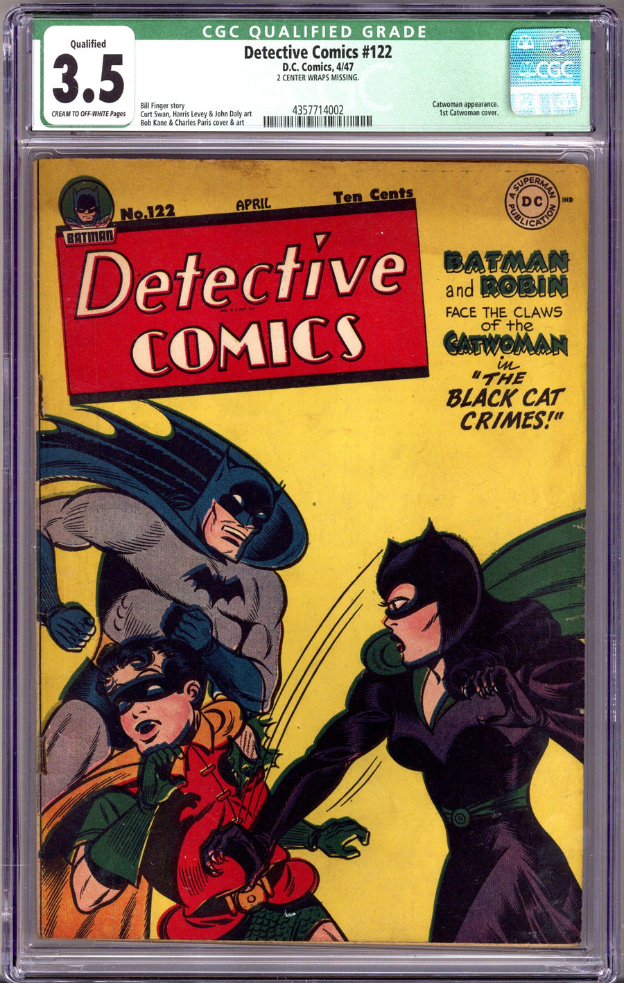 Detective Comics Vol 1 122 CGC 3.5 (VG-) Missing 2 Center Wraps  (1947)        