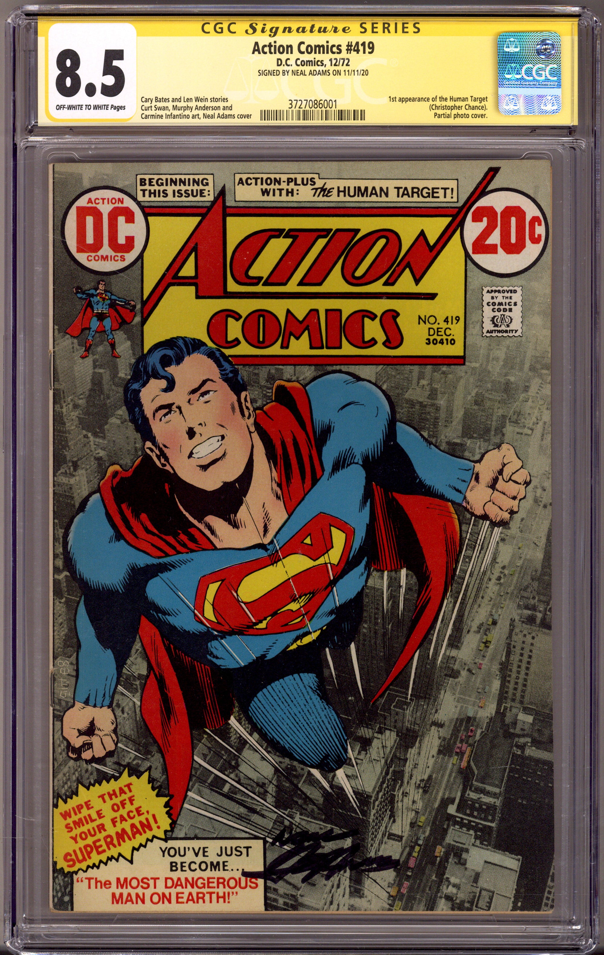 Action Comics Vol 1 419 CGC 8.5 (VF+) (1972) Signed x1 Cover Neal Adams 