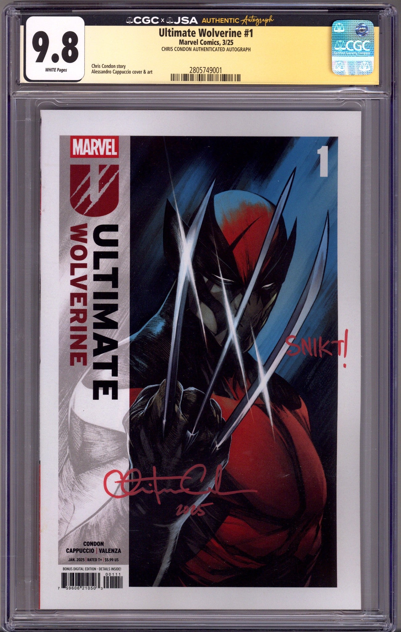 Ultimate Wolverine 1 CGC 9.8 (NM/M) Snikt! Remark (2025) Signed x1 Cover Chris Condon 
