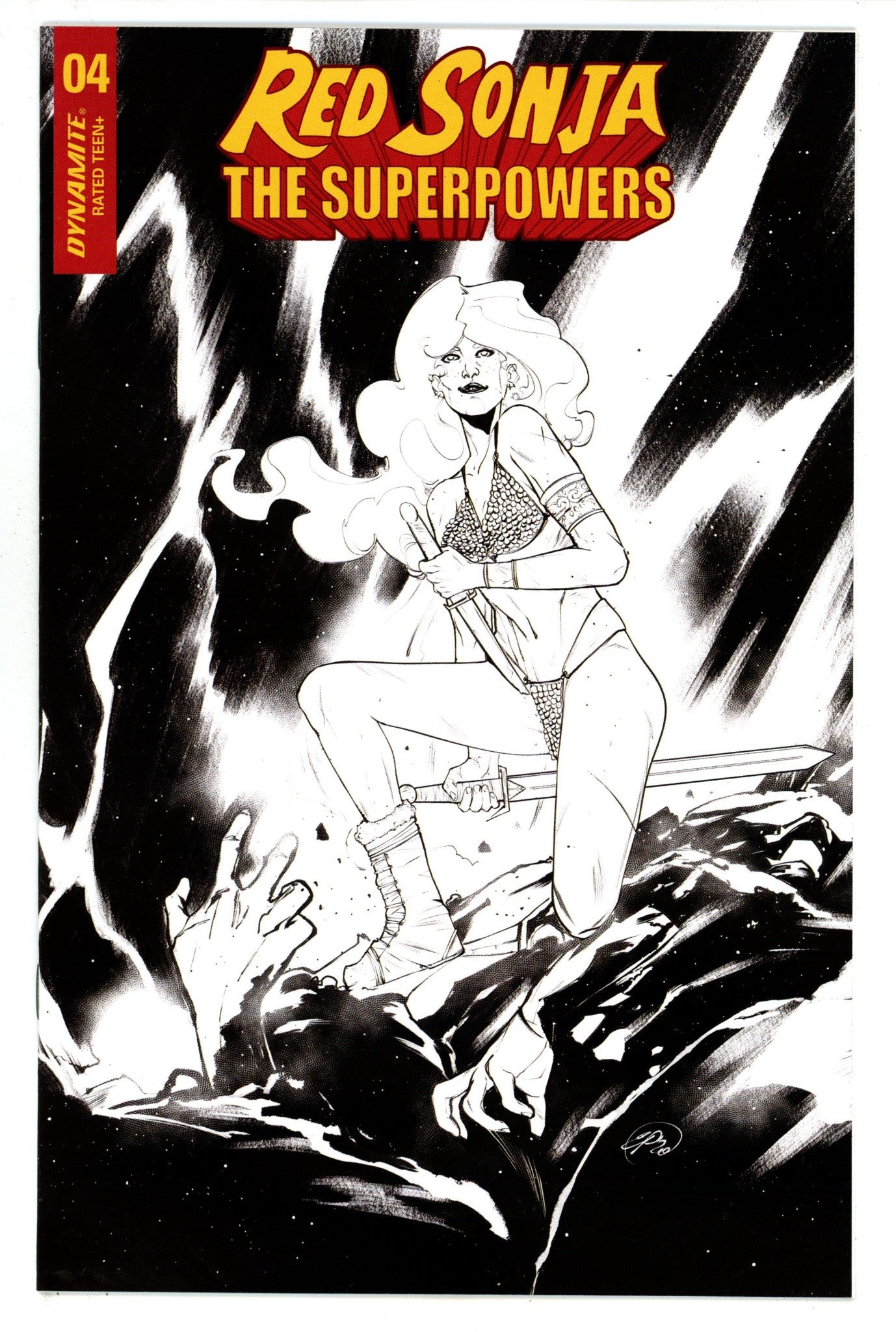 Red Sonja: The Superpowers 4 High Grade (2021) Pinna B&W Variant 