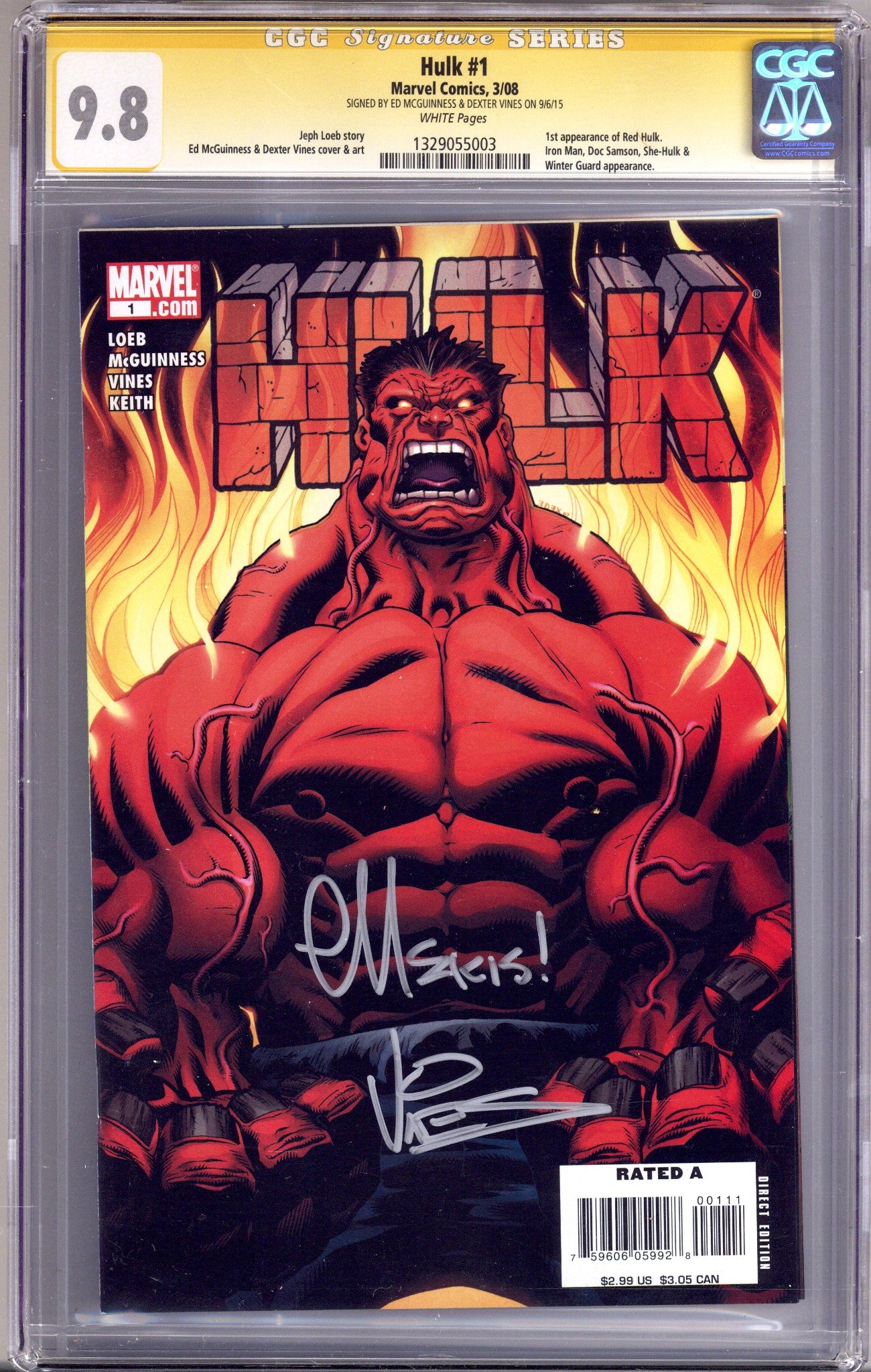 Hulk Vol 1 1 CGC 9.8 (NM/M) (2008) Signed x2 Cover Ed McGuinness & Dexter Vines 