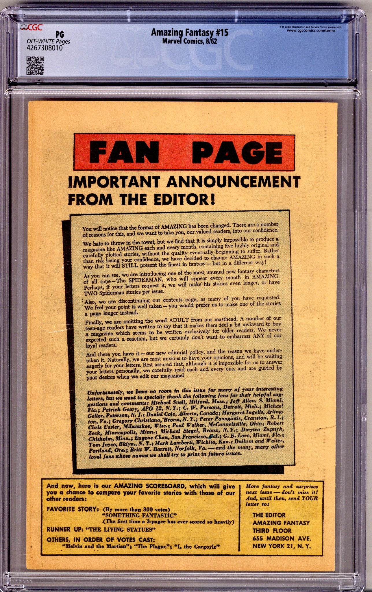 Amazing Fantasy Vol 1 15 CGC PG 5th Wrap Only (1962)