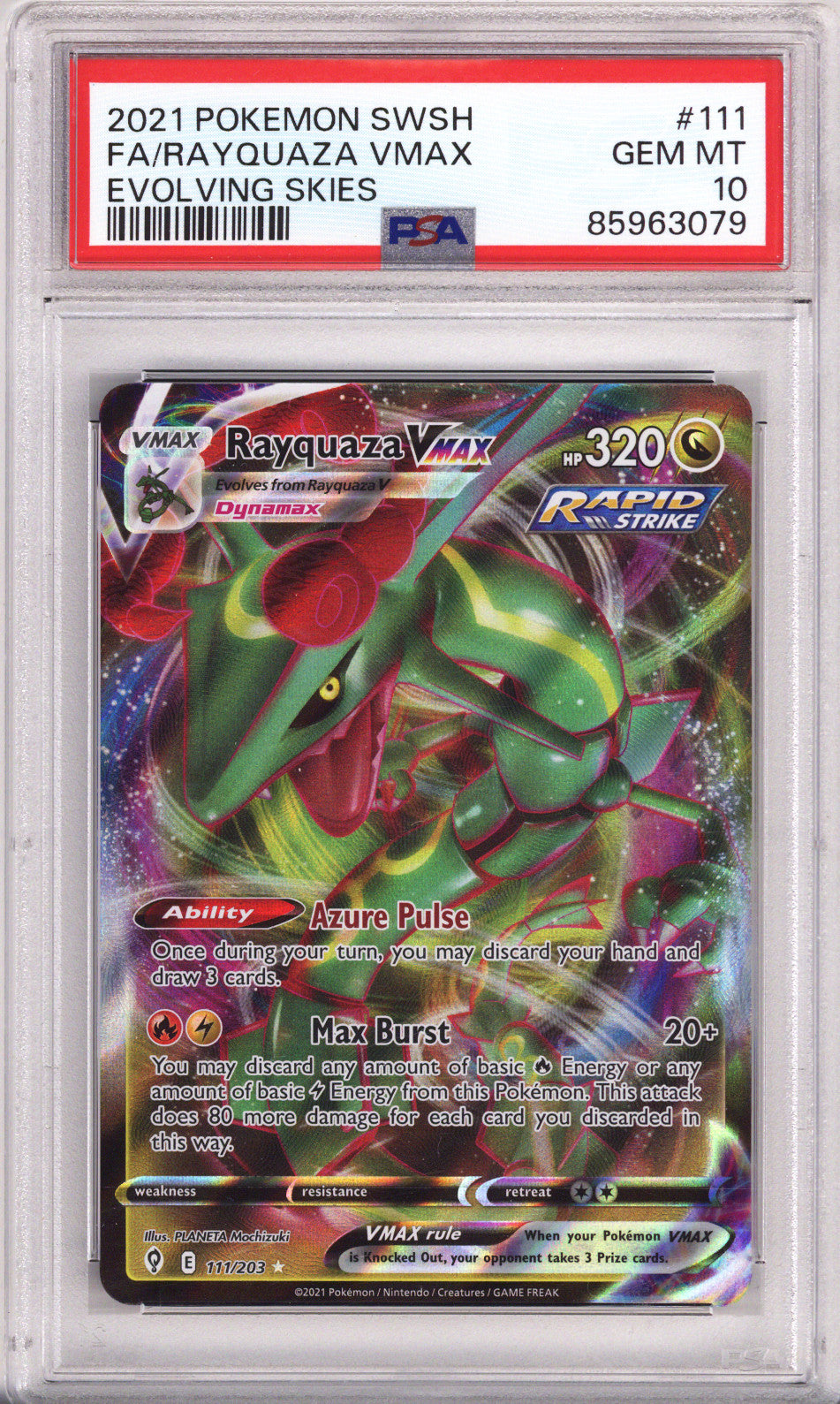 Pokemon Evolving Skies Full Art Rayquaza PSA Gem Mint 10 (2021)
