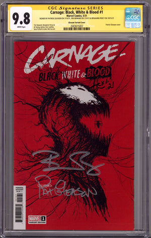 Carnage: Black, White & Blood 1 CGC 9.8 (NM/M) (2021) Gleason Variant Signed x3 Cover Howard, Percy & Gleason