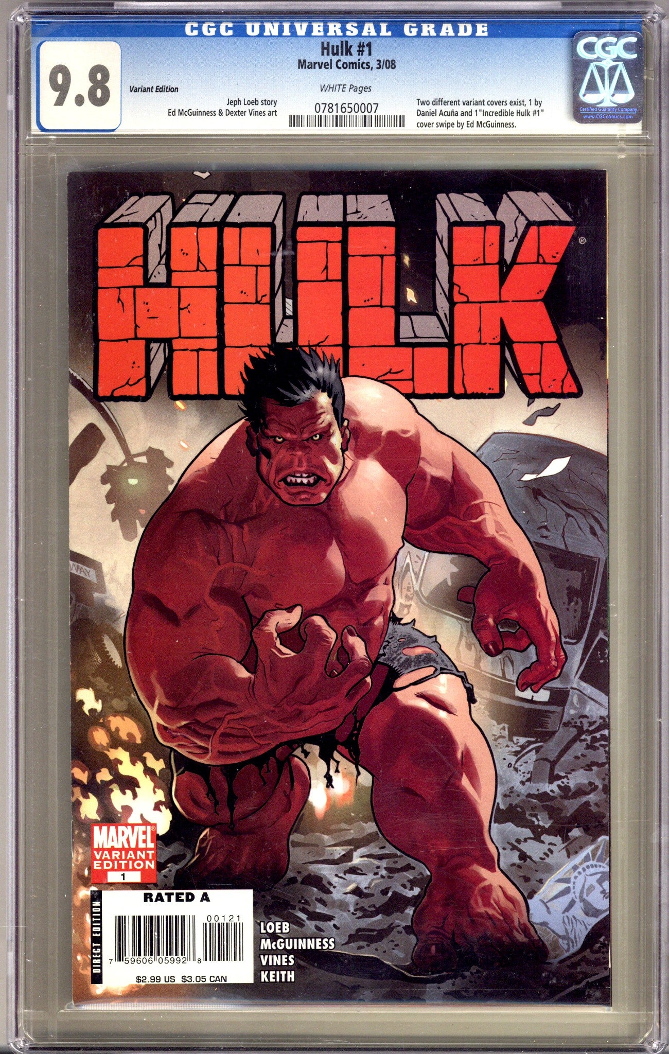 Hulk Vol 1 1 CGC 9.8 (NM/M) (2008) Acuna Incentive Variant 