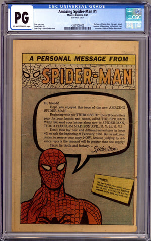 The Amazing Spider-Man Vol 1 1 CGC PG 5th Wrap Only (1963)