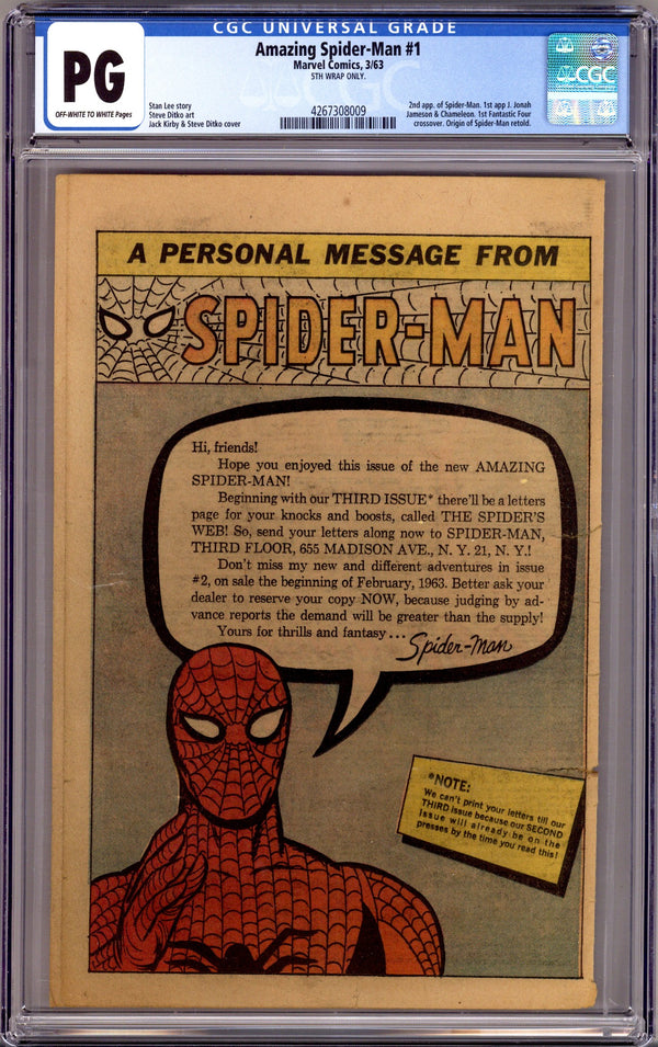 The Amazing Spider-Man Vol 1 1 CGC PG 5th Wrap Only (1963)