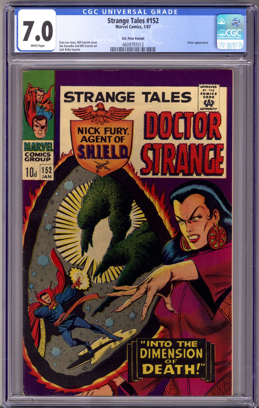 Strange Tales Vol 1 152 CGC 7.0 (FN/VF) UK Price Variant (1967) 