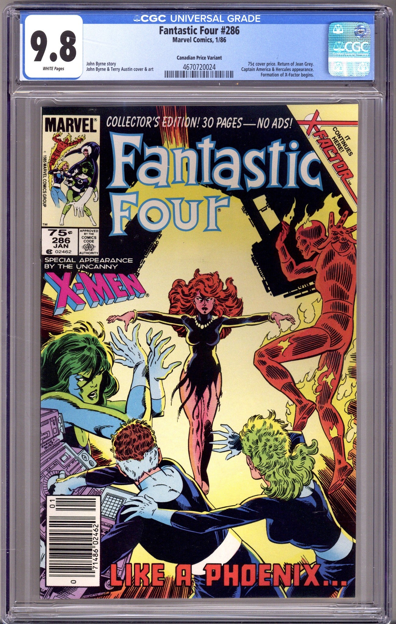 Fantastic Four Vol 1 286 CGC 9.8 (NM/M) (1986) Canadian Price Variant 