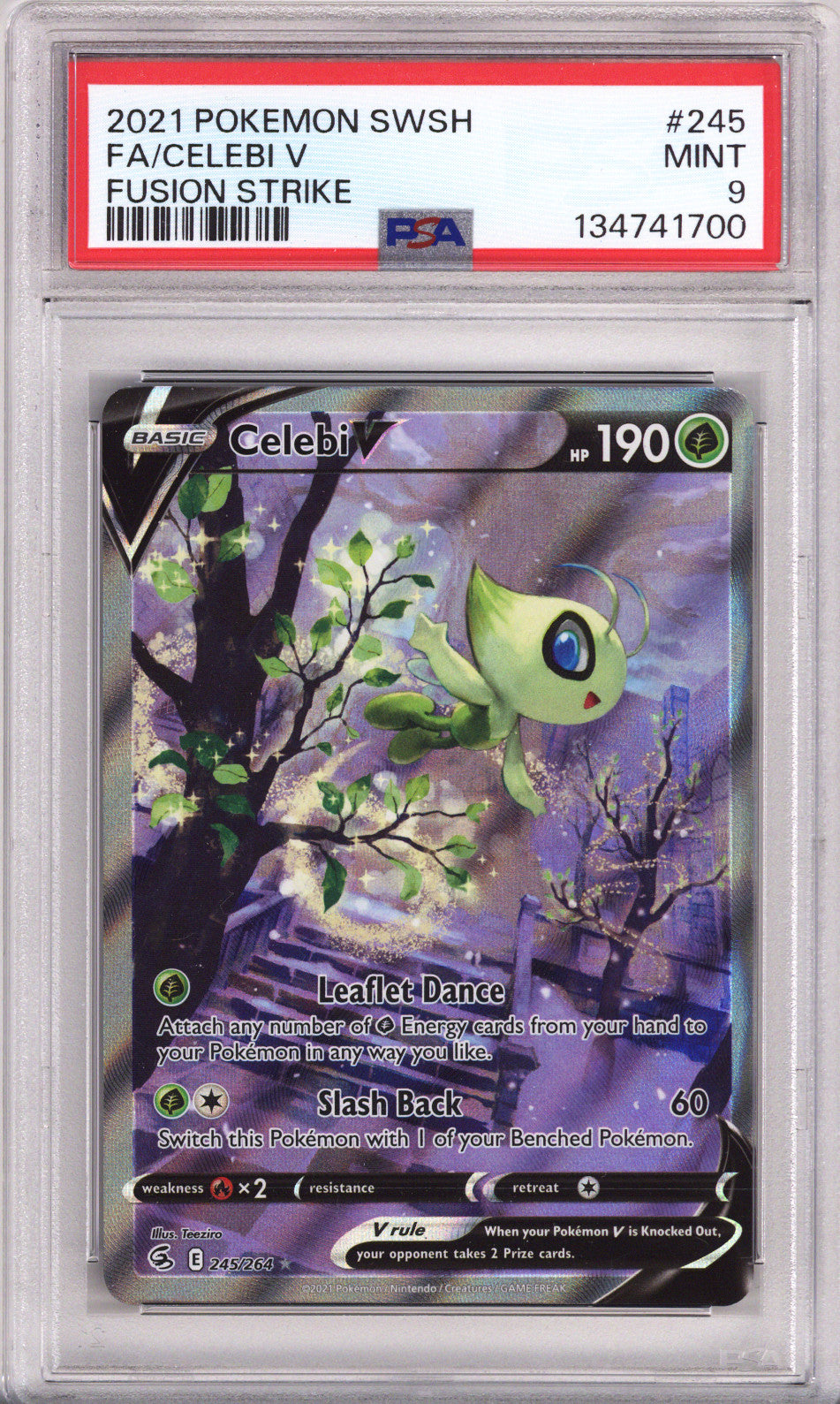 Pokemon Sword & Shield Fusion Strike Full Art/Celebi V PSA Mint 9 (2021)