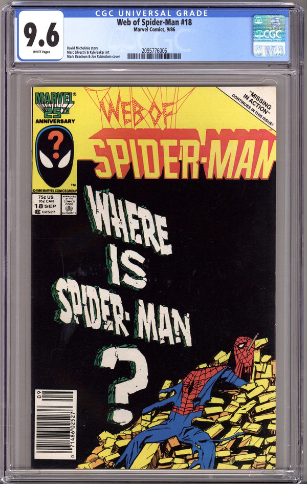 Web of Spider-Man Vol 1 18 CGC 9.6 (NM+) (1986) Newsstand