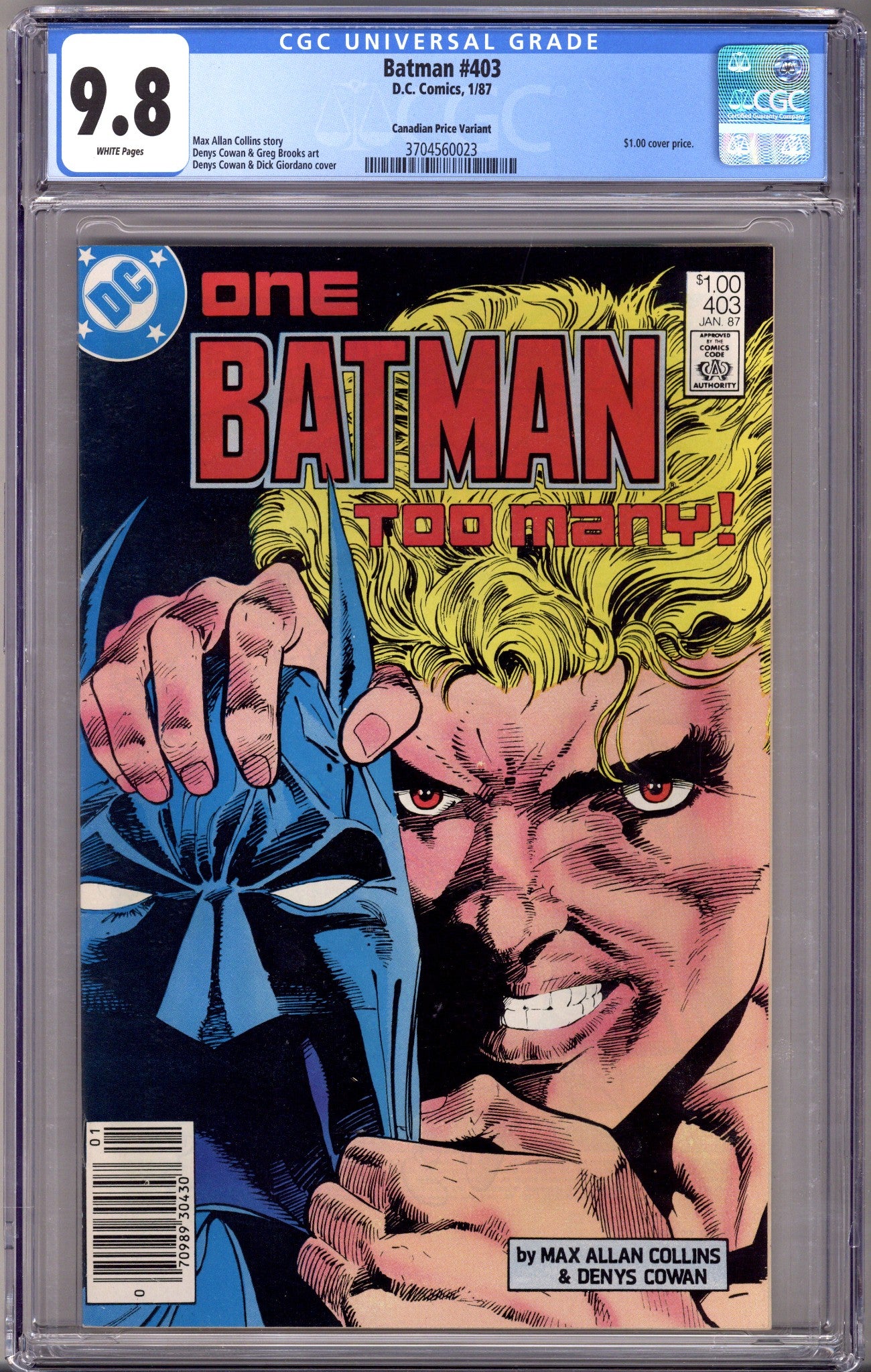 Batman Vol 1 403 CGC 9.8 (NM/M) (1987) Canadian Price Variant
