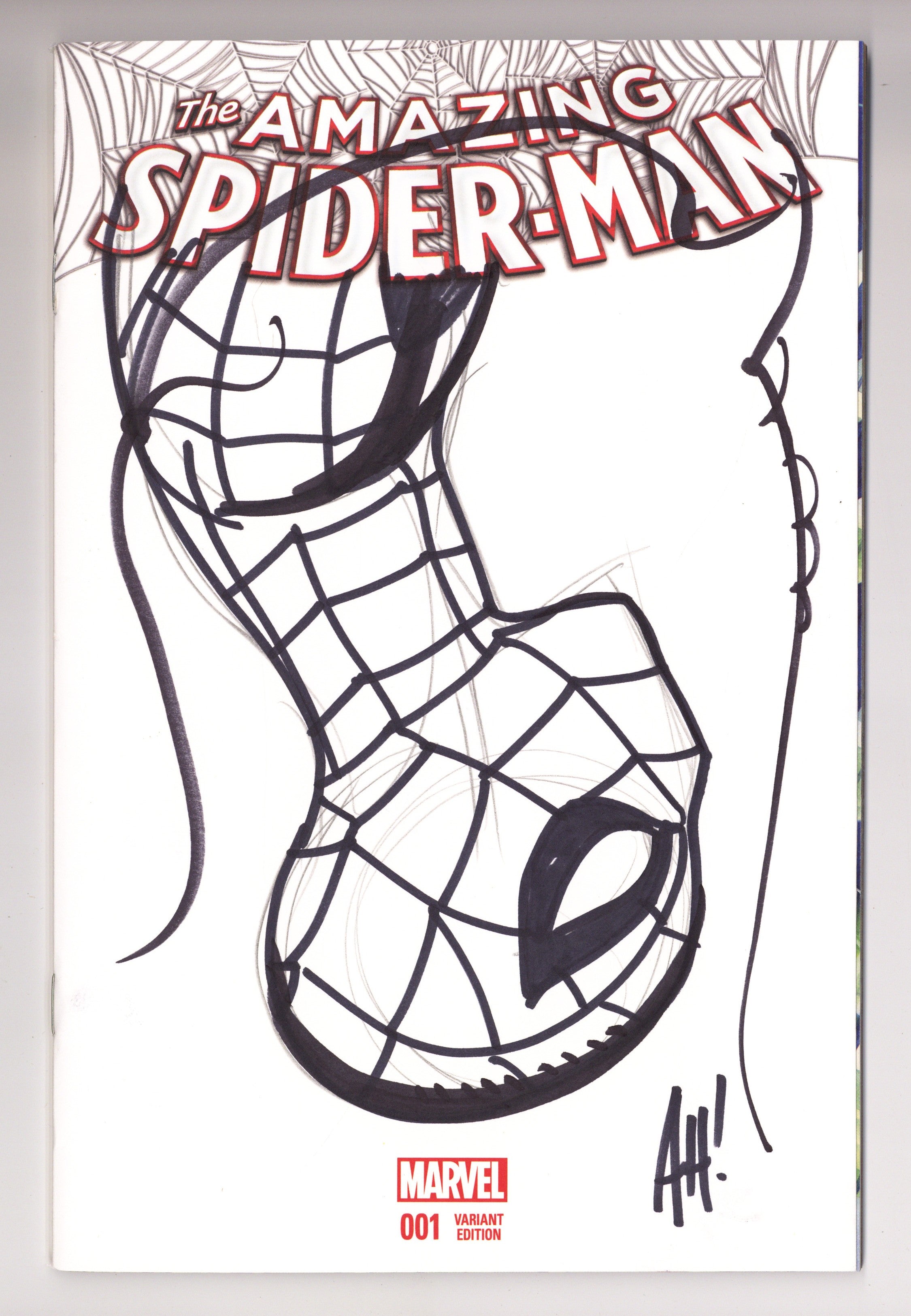 Amazing Spider-Man Vol 4 1 NM- (9.2) (2015) Blank Variant Signed / Remarked x1 Cover Adam Hughes 