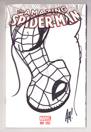 Amazing Spider-Man Vol 4 1 NM- (9.2) (2015) Blank Variant Signed / Remarked x1 Cover Adam Hughes