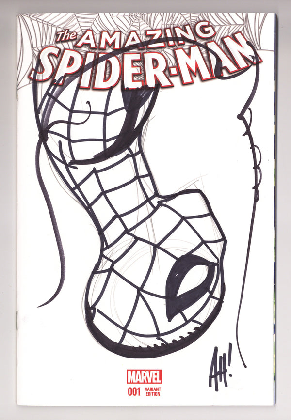 Amazing Spider-Man Vol 4 1 NM- (9.2) (2015) Blank Variant Signed / Remarked x1 Cover Adam Hughes