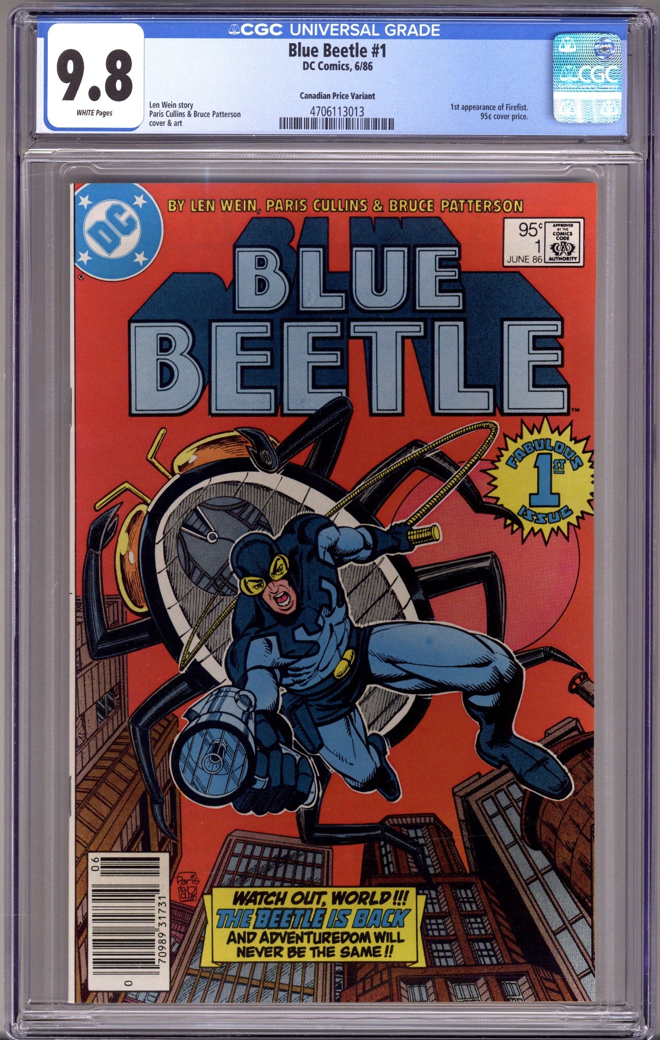 Blue Beetle Vol 7 1 CGC 9.8 (NM/M) (1986) Canadian Price Variant 