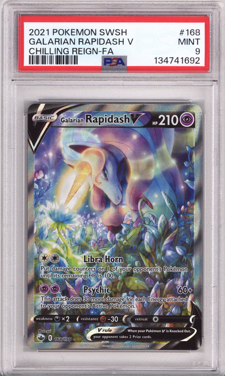 Pokemon Sword & Shield Chilling Reign Full Art/Galarian Rapidash V PSA Mint 9 (2021)