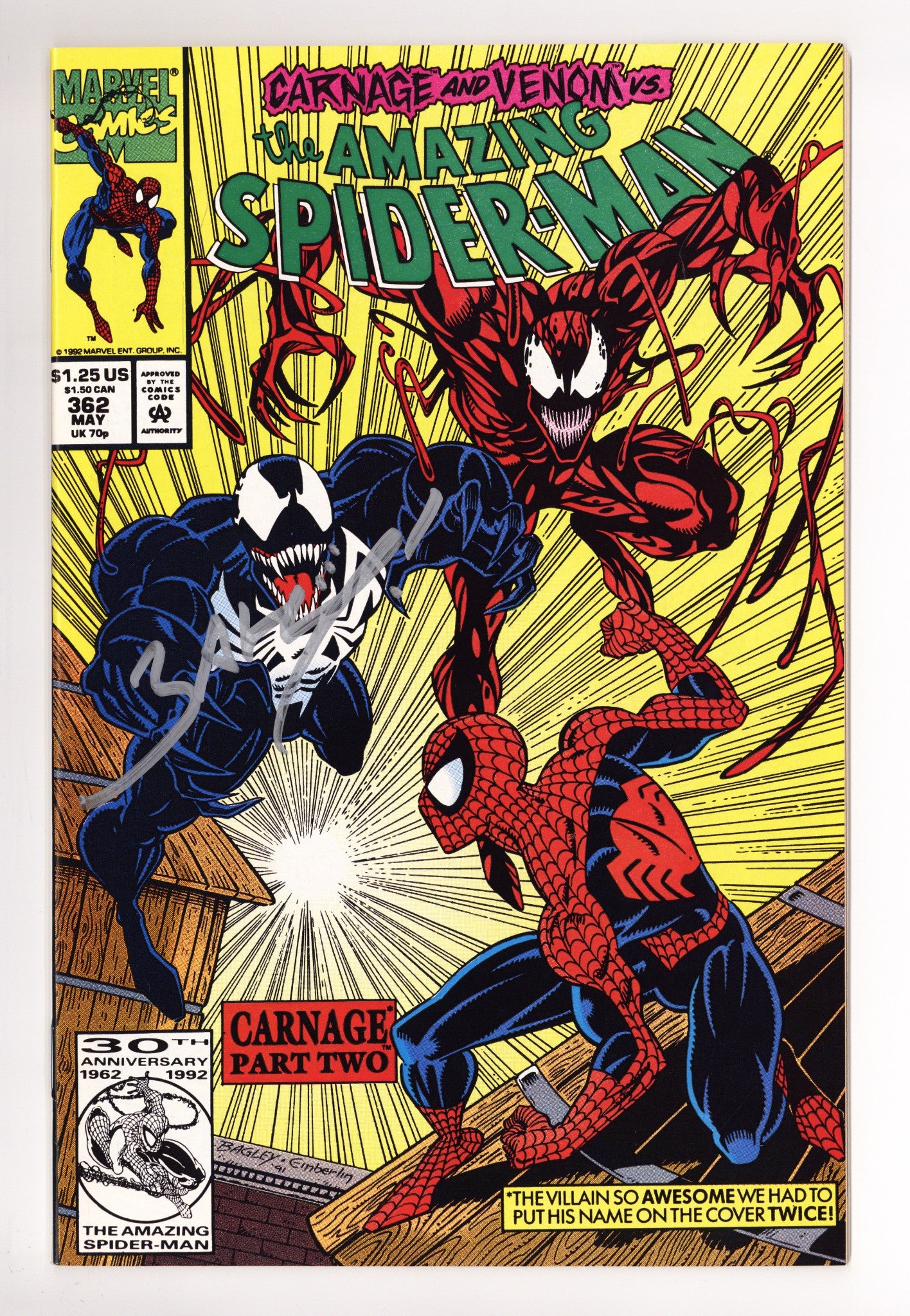 The Amazing Spider-Man Vol 1 362 NM- (9.2) (1992) Signed x1 Cover Mark Bagley 