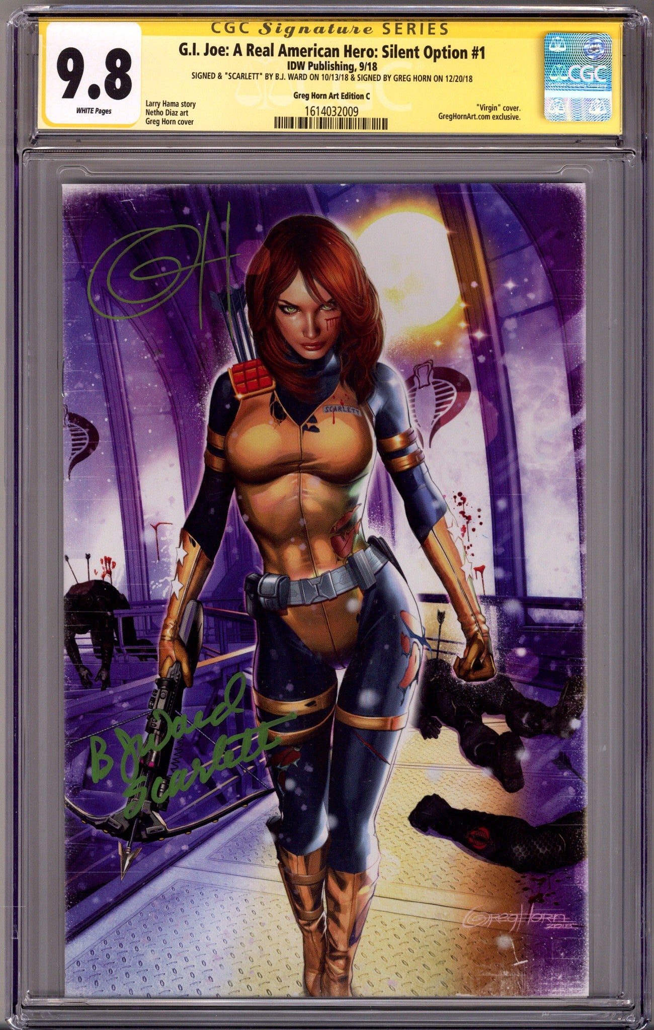 G.I. Joe: A Real American Hero: Silent Option 1 CGC 9.8 (NM/M) (2018) Horn Virgin Exclusive Variant Signed x2 Cover Greg Horn & B.J. Ward 