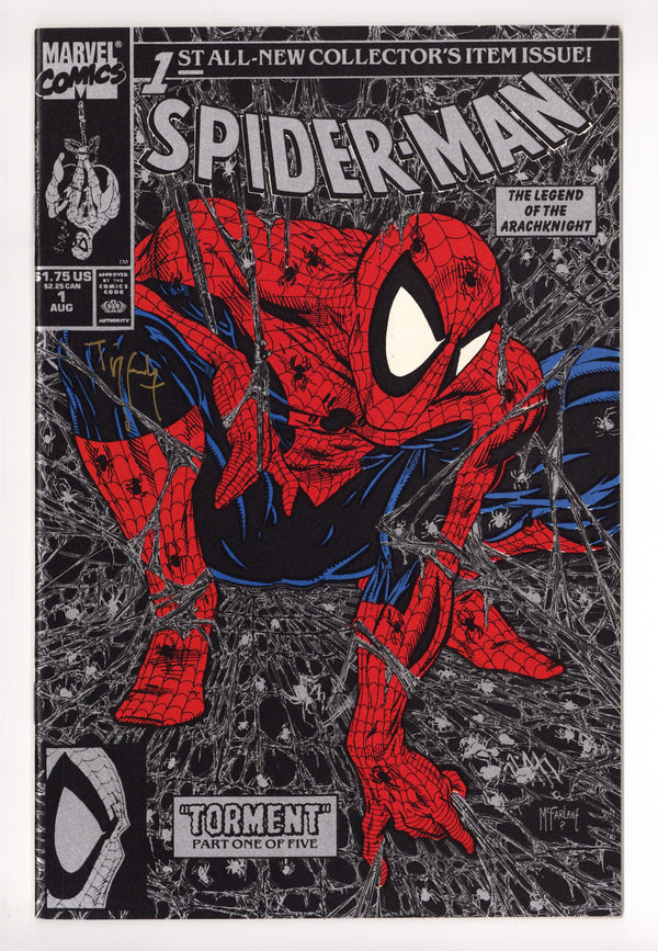 Spider-Man Vol 1 1 VF/NM (9.0) Red Stamp (1990) Silver Variant Signed x1 Cover Todd McFarlane