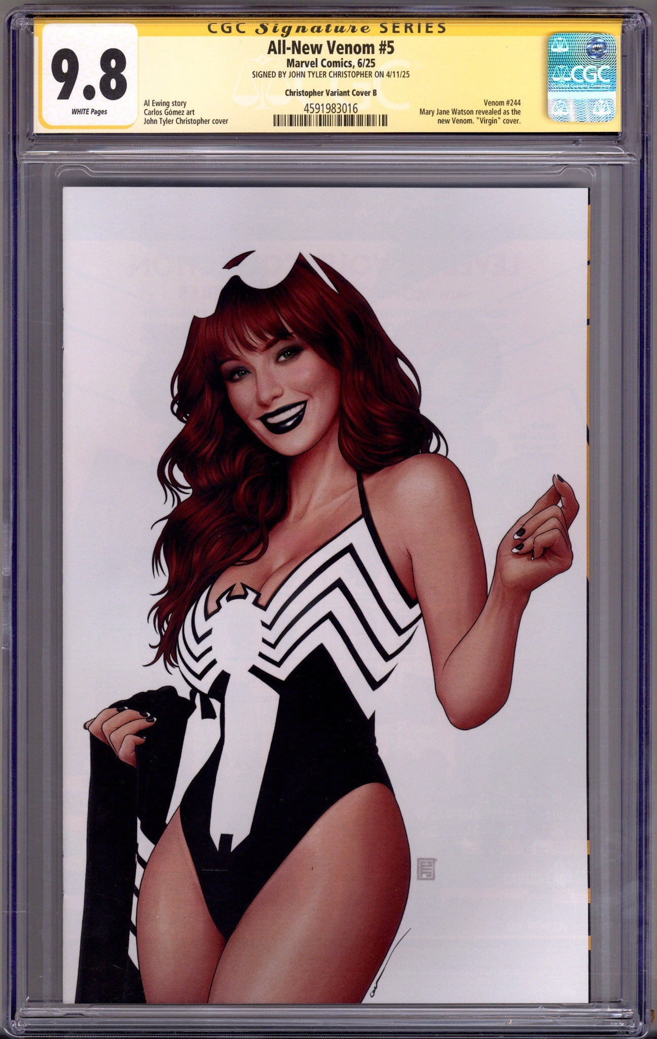 All-New Venom 5 CGC 9.8 (NM/M) (2025) Christopher Negative Space Exclusive Variant Signed x1 Cover John Tyler Christopher 