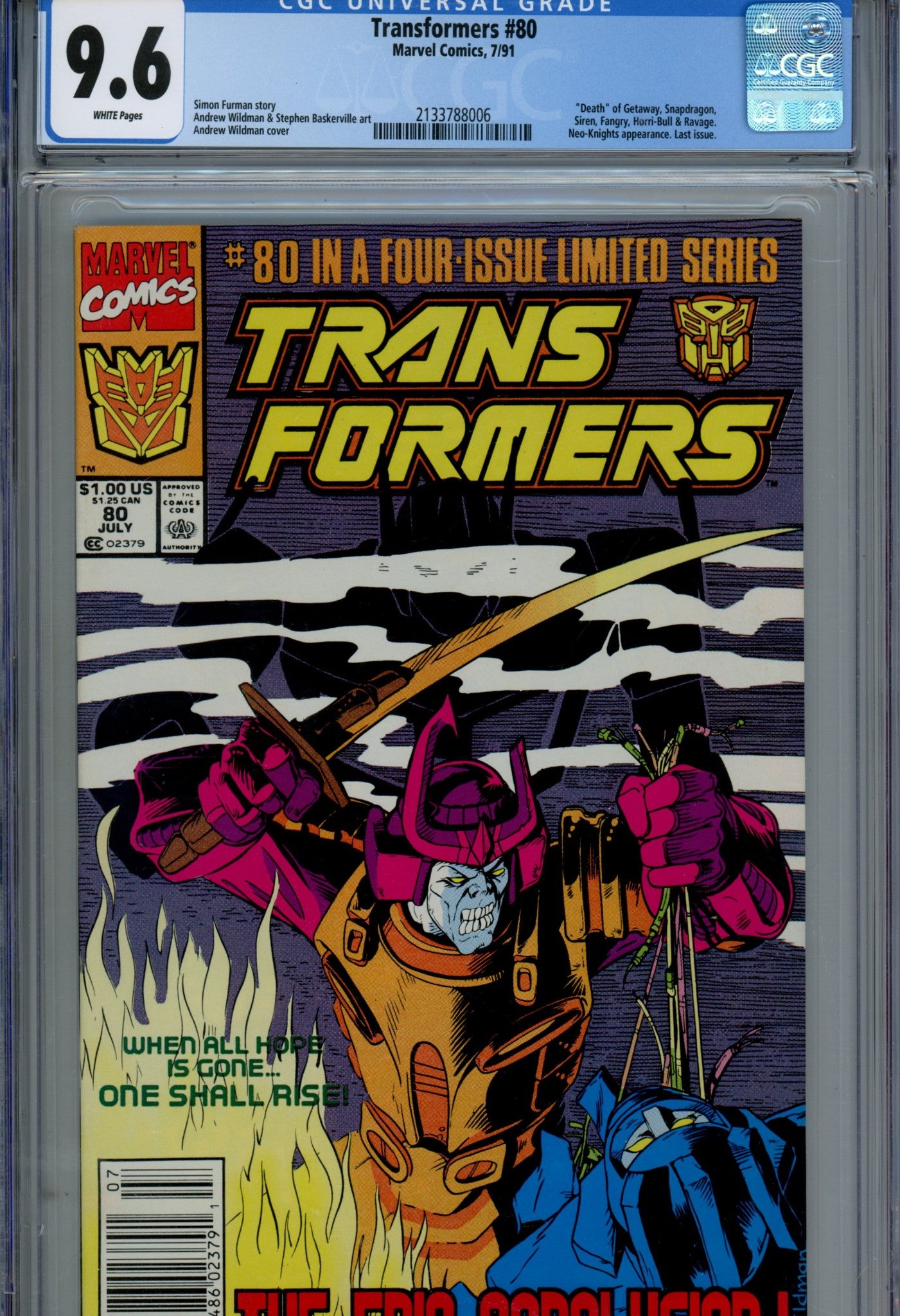 The Transformers 80 CGC 9.6 (NM+) (1991) Newsstand 