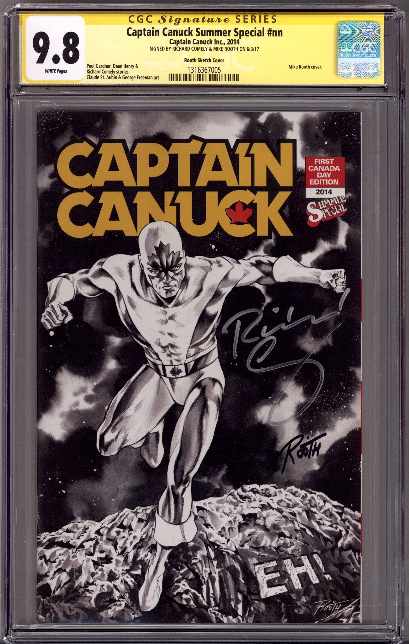 Captain Canuck Summer Special [nn] CGC 9.8 (NM/M) (2014) Rooth B&W Variant Signed x2 Cover Richard Comely & Mike Rooth 