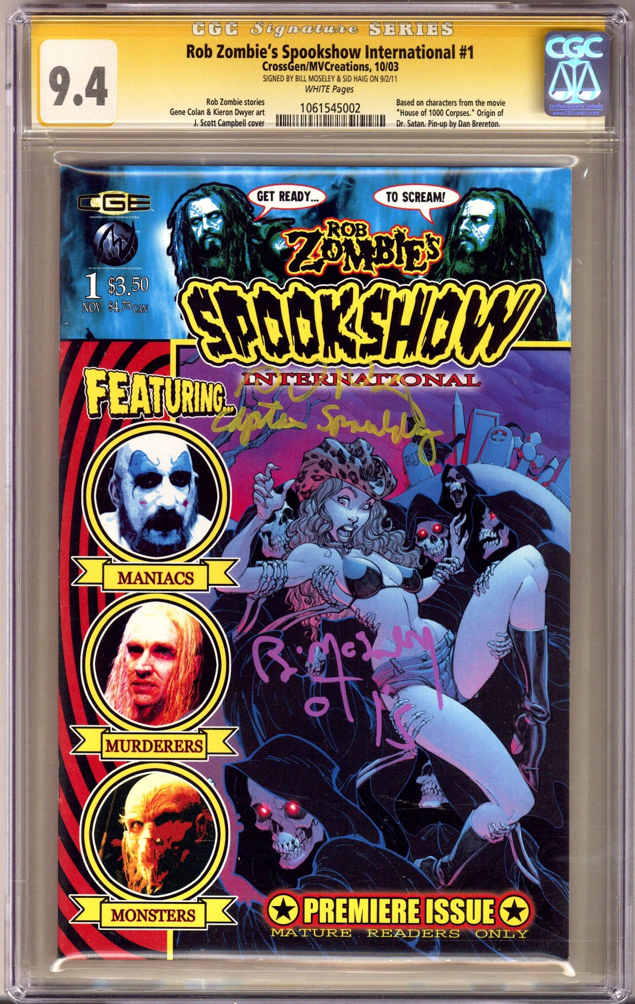 Rob Zombie's Spookshow International 1 CGC 9.4 (NM) (2003) Campbell Variant Signed x2 Cover Bill Moseley & Sid Haig 