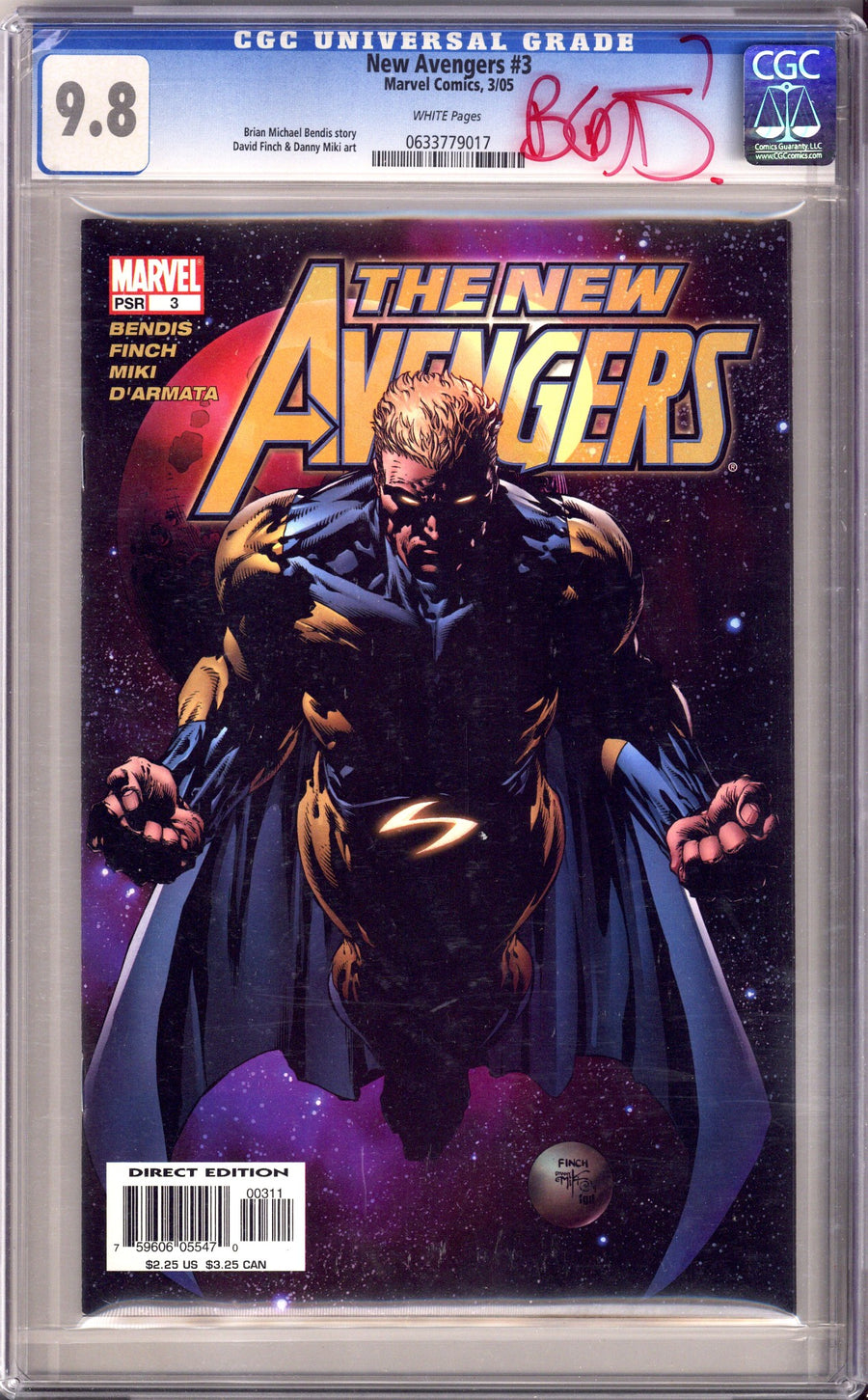 New Avengers Vol 1 3 CGC 9.8 (NM/M) (2005) Signed x1 On Case Brian Michael Bendis 
