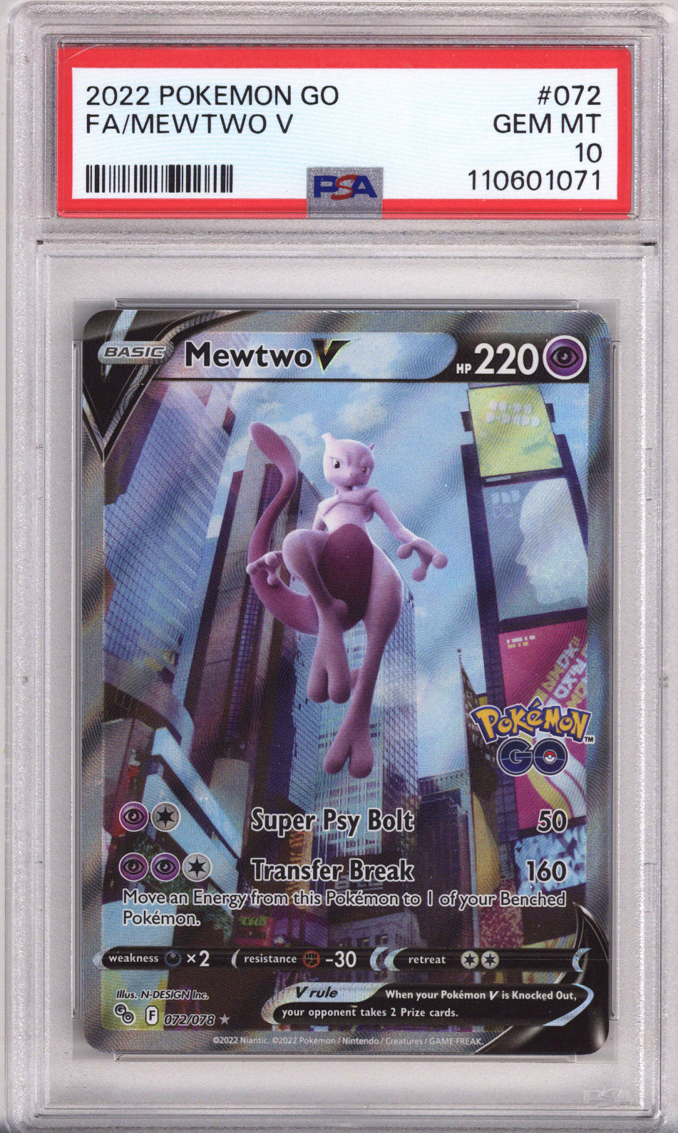 Pokemon Pokemon Go Full Art Mewtwo V PSA Gem Mint 10 (2022)