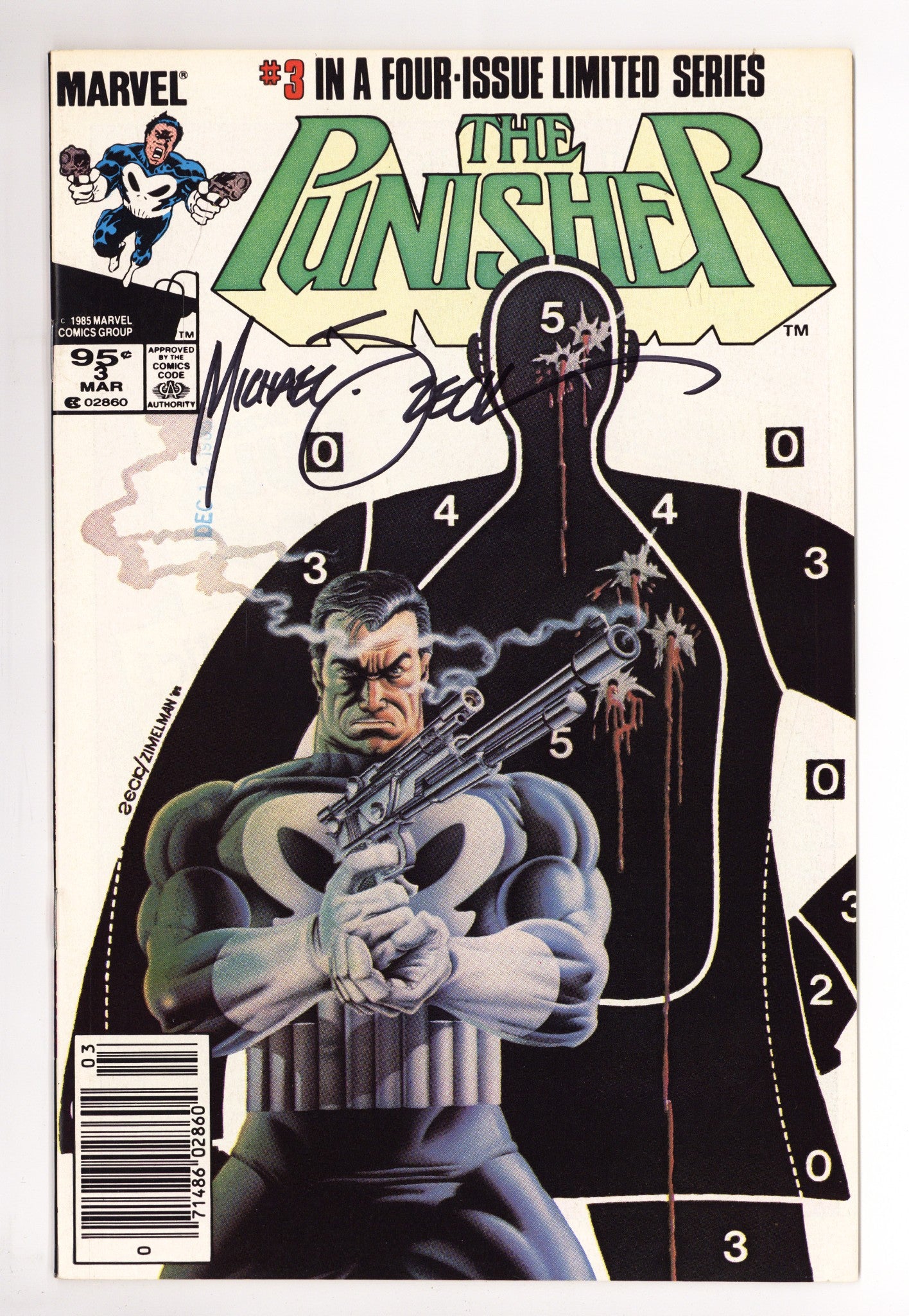 The Punisher Vol 1 3 VF (8.0) (1986) Canadian Price Variant Signed x1 Cover Mike Zeck 
