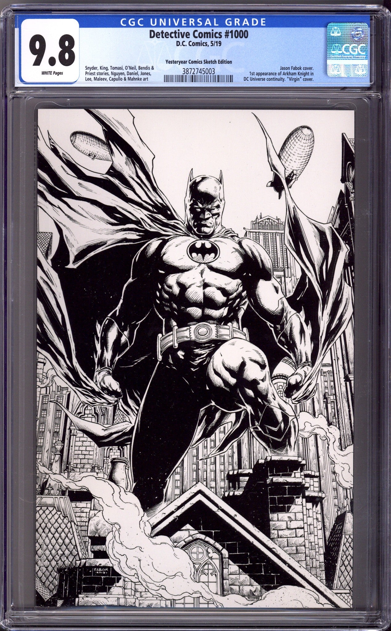 Detective Comics Vol 3 1000 CGC 9.8 (NM/M) (2019) Fabok B&W Virgin Exclusive Variant 