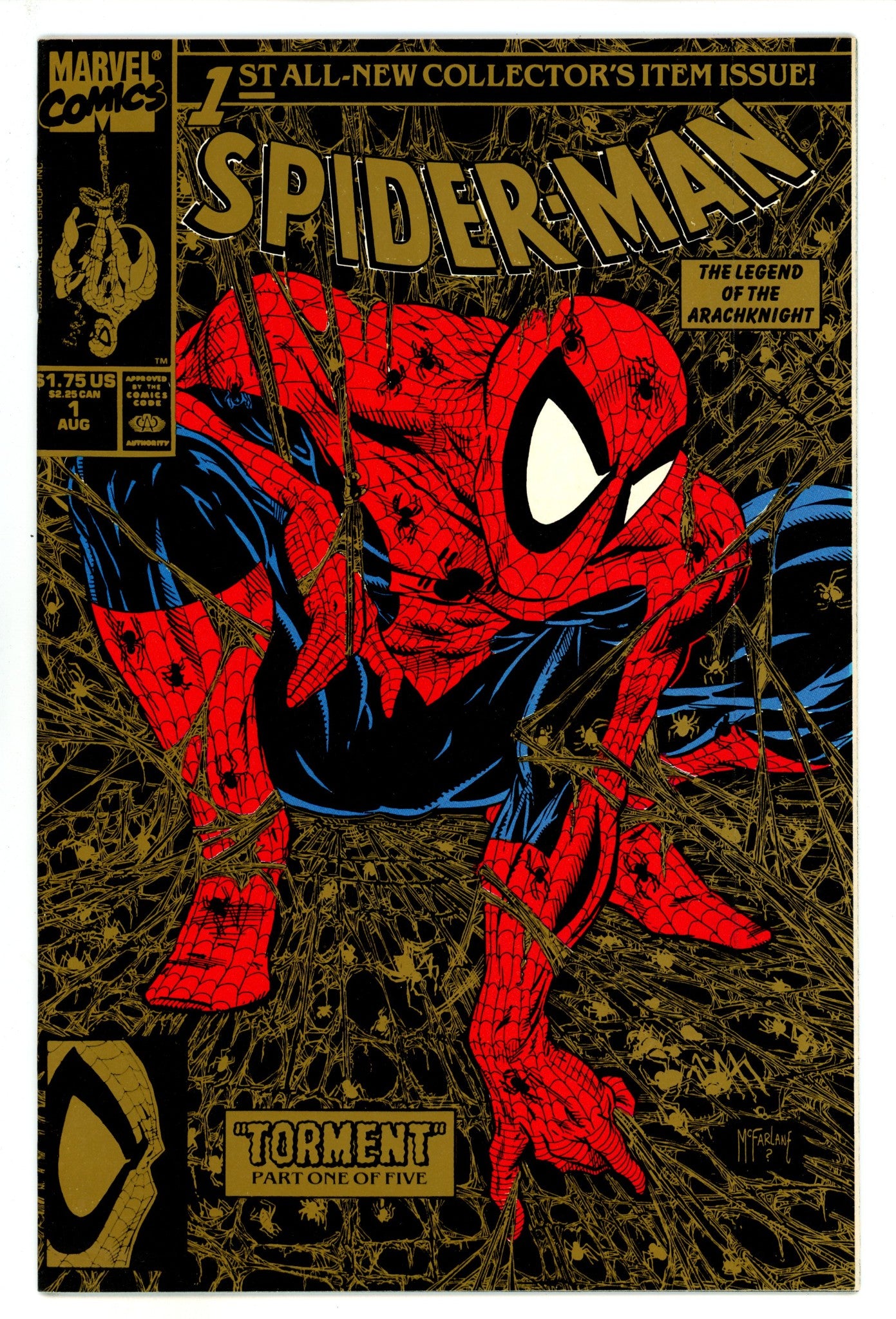 Spider-Man Vol 1 1 VF+ (8.5) (1990) Gold Foil 2nd Print 