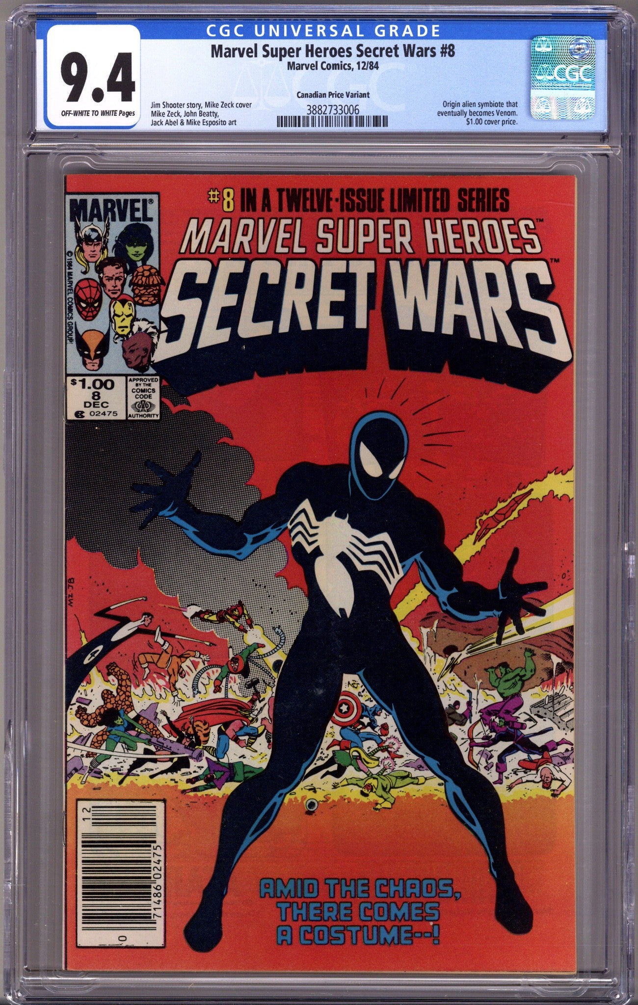 Marvel Super-Heroes Secret Wars 8 CGC 9.4 (NM) Small Crack in Case (1984) Canadian Price Variant 