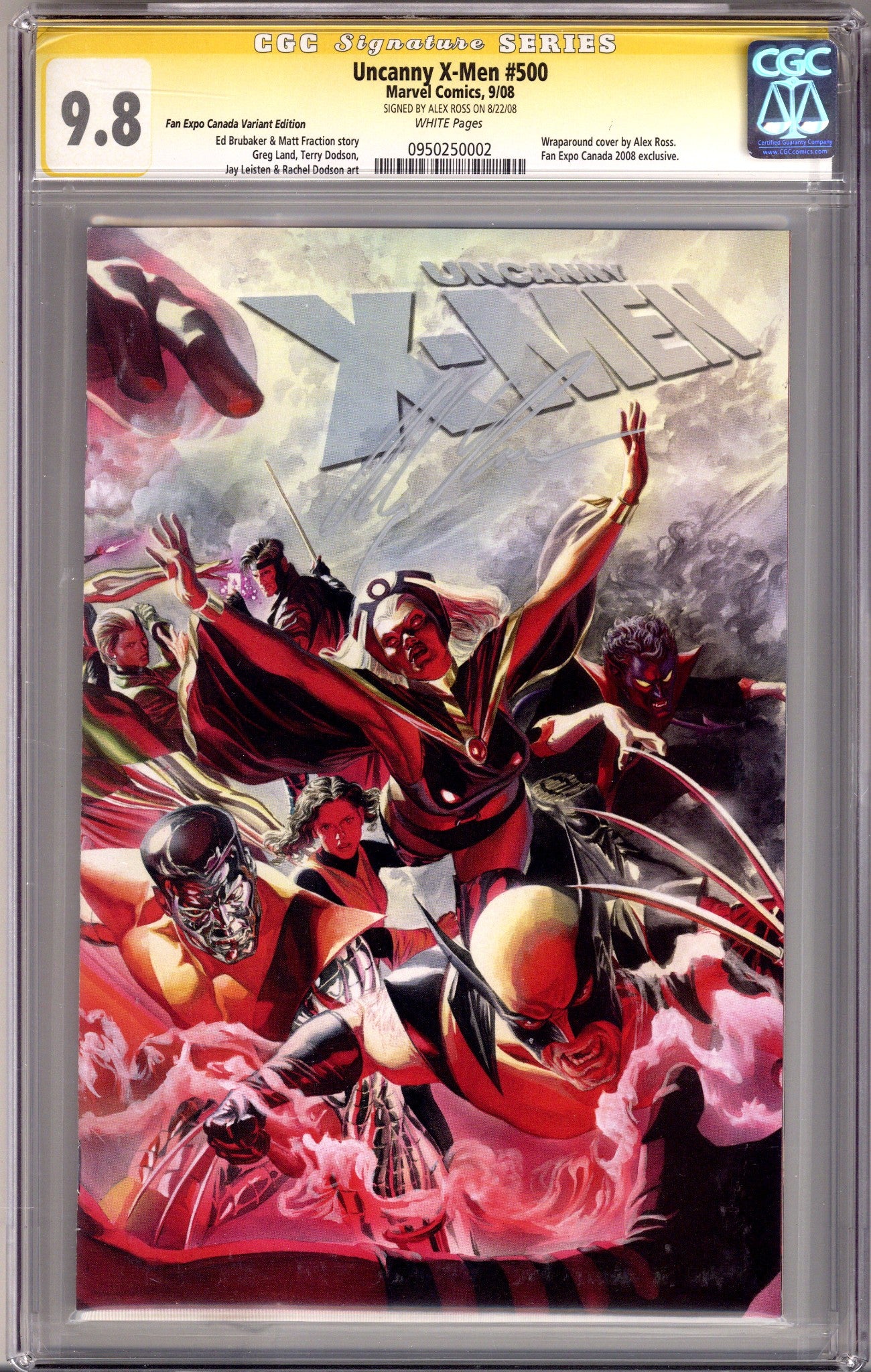 The Uncanny X-Men Vol 1 500 CGC 9.8 (NM/M) (2008) Ross Exclusive Variant Signed x1 Cover Alex Ross 