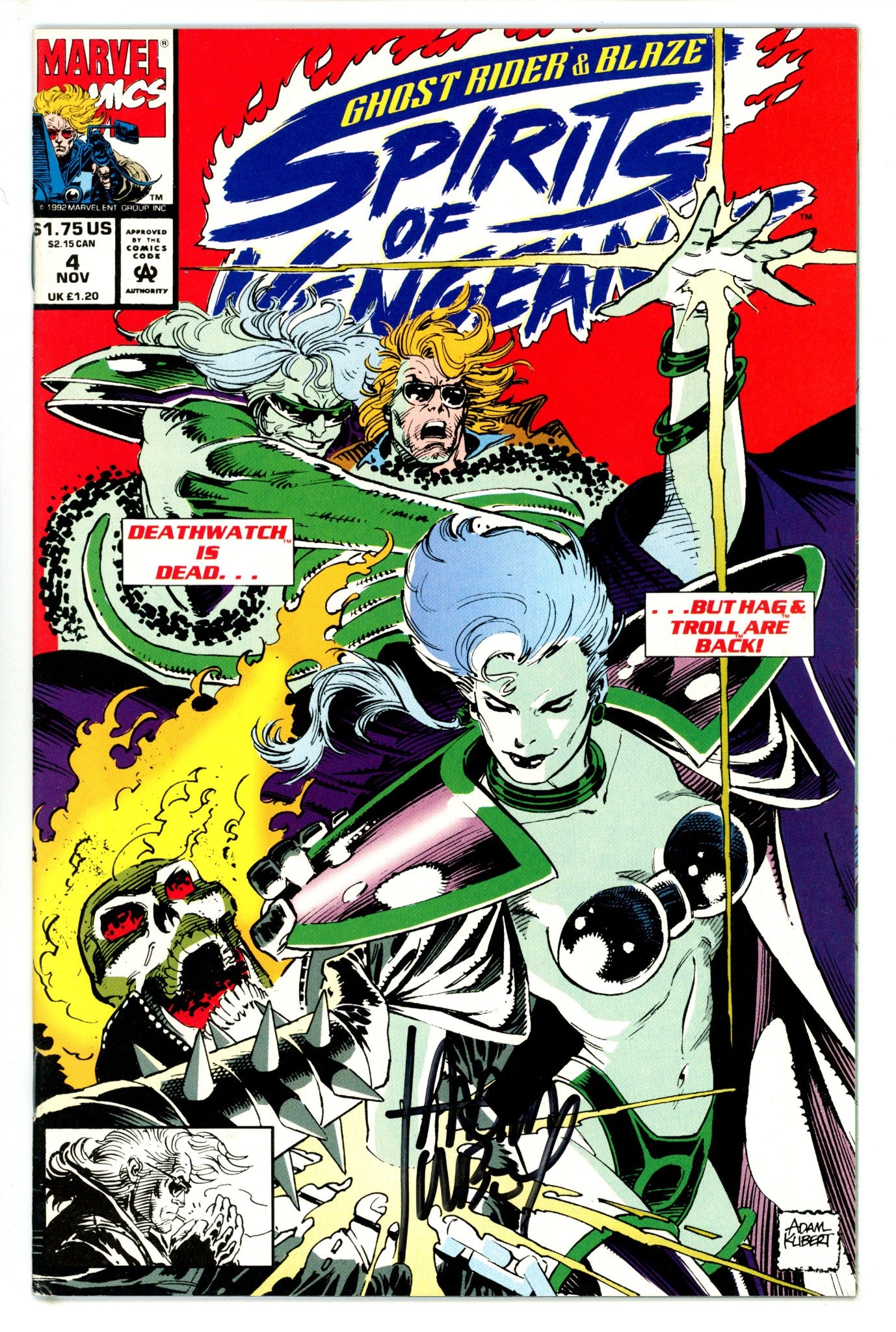 Ghost Rider / Blaze: Spirits of Vengeance 4 FN/VF Signed Adam Kubert (1992)