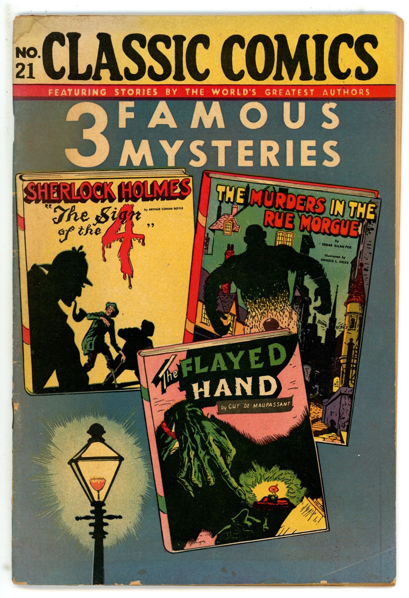 Classics Comics: 3 Famous Mysteries 21 Hrn 30 Cover Detached FR (1946)