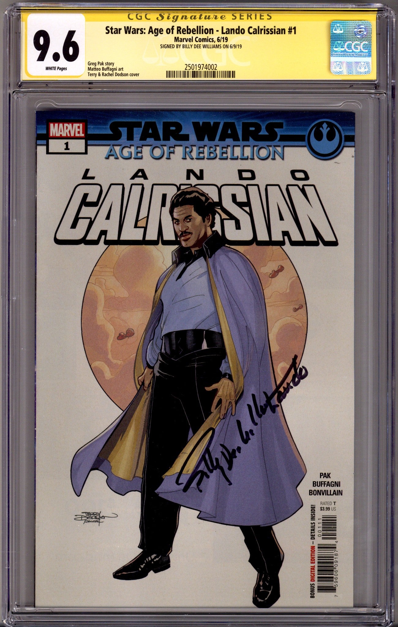 Star Wars: Age of Rebellion - Lando Calrissian   1 CGC 9.6 (NM+)   (2019)        Signed x1 Cover Billy Dee Williams 