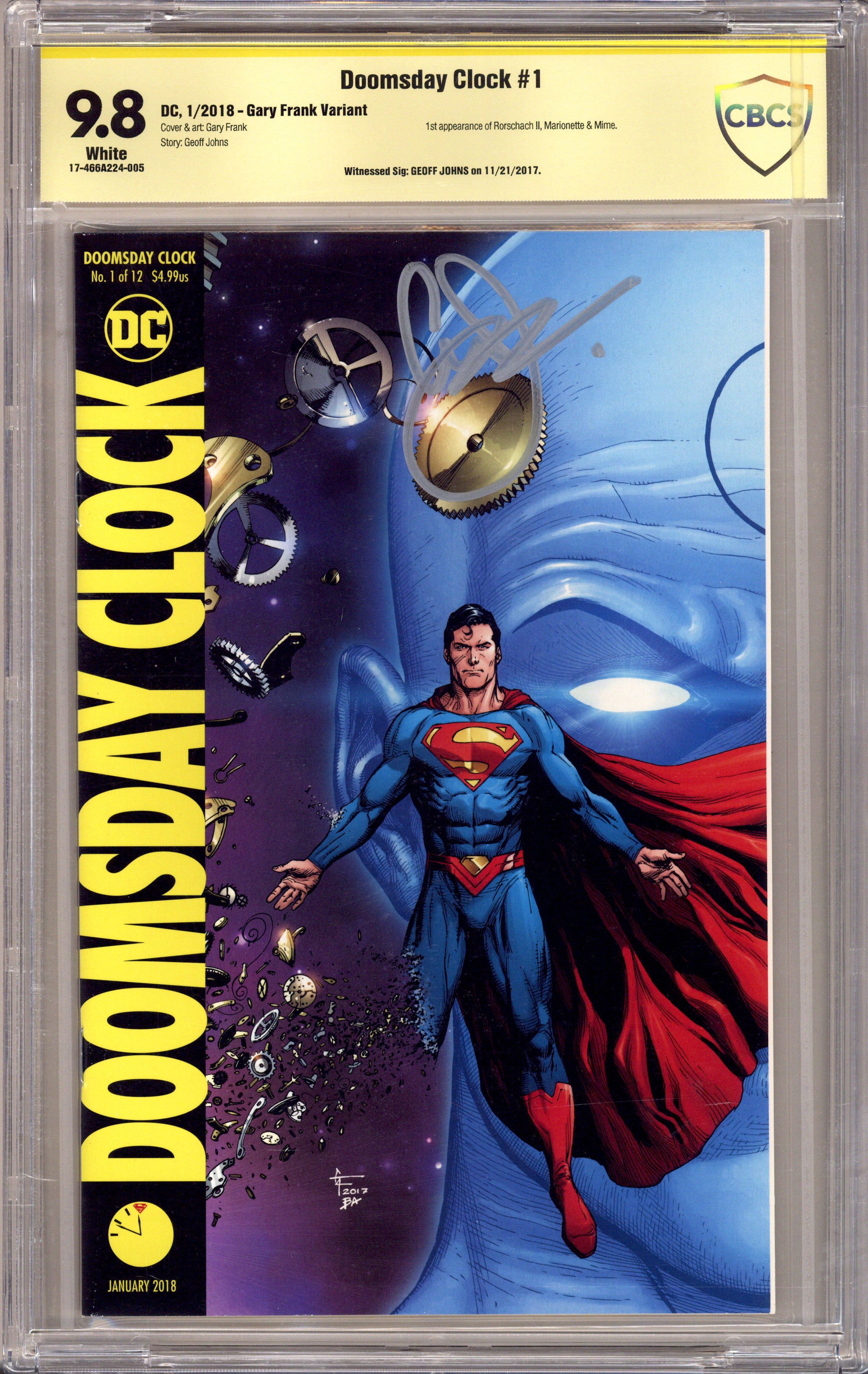 Doomsday Clock 1 CBCS 9.8 (NM/M) (2018) Frank Variant Signed x1 Cover Geoff Johns 