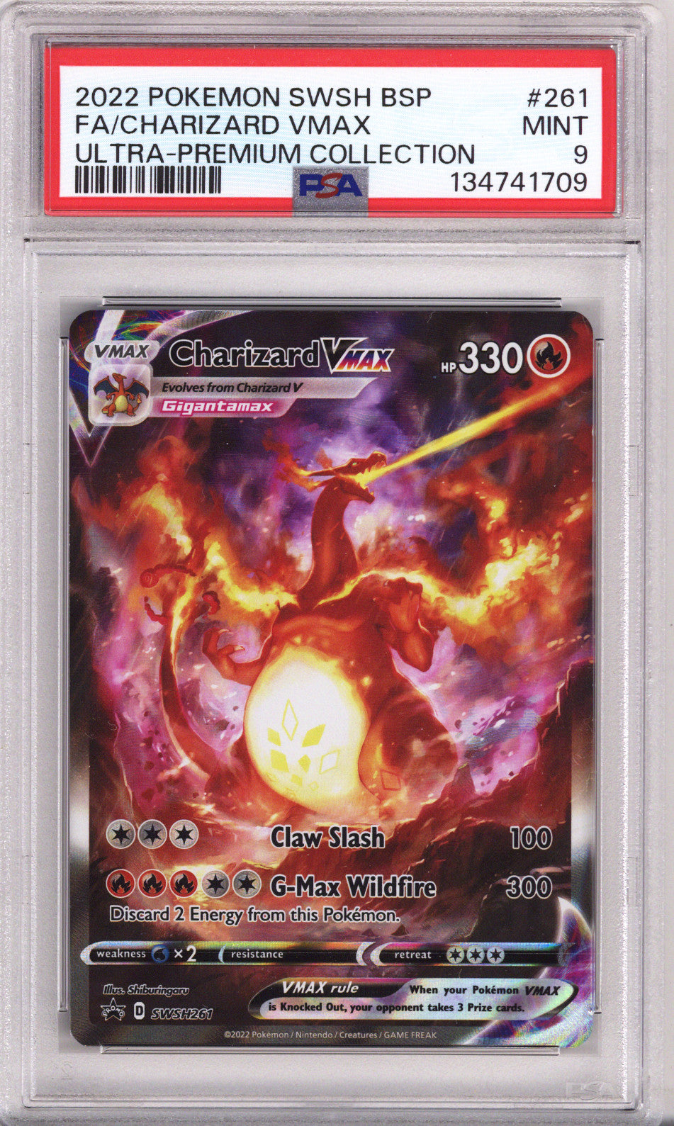 Pokemon Black Star Promo Sword & Shield Full Art/Charizard Vmax Sword & Shield Ultra-Premium Collection-Charizard PSA Mint 9 (2022)