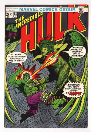The Incredible Hulk Vol 1 168  FN+ (6.5)   (1973)