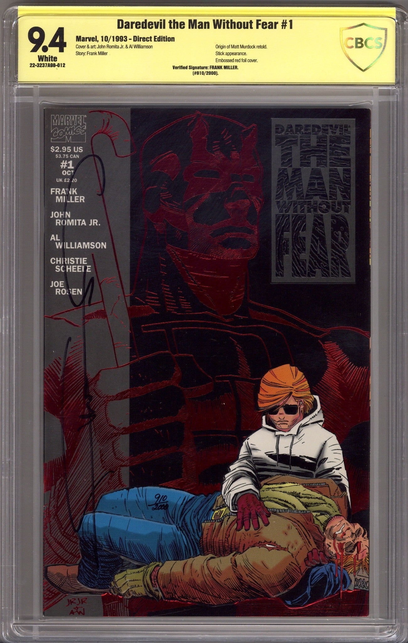 Daredevil The Man without Fear 1 CBCS 9.4 (NM) (1993) Signed x1 Cover Frank Miller 